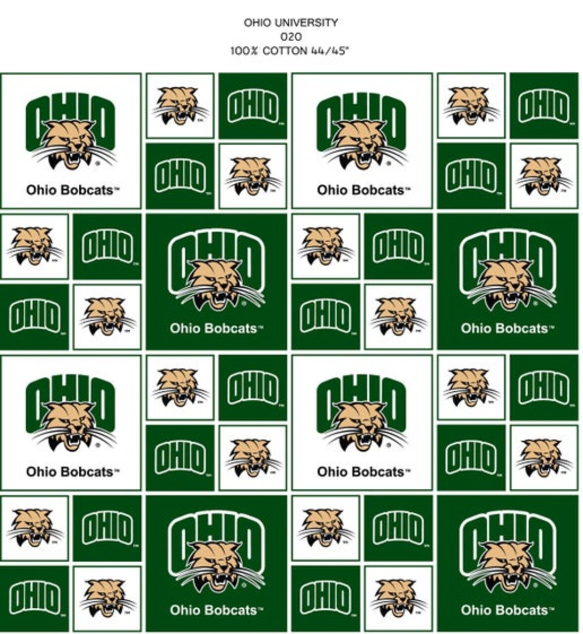 Licensed NCAA Ohio University All over OHIO-020 Cotton Fabric by the Yard